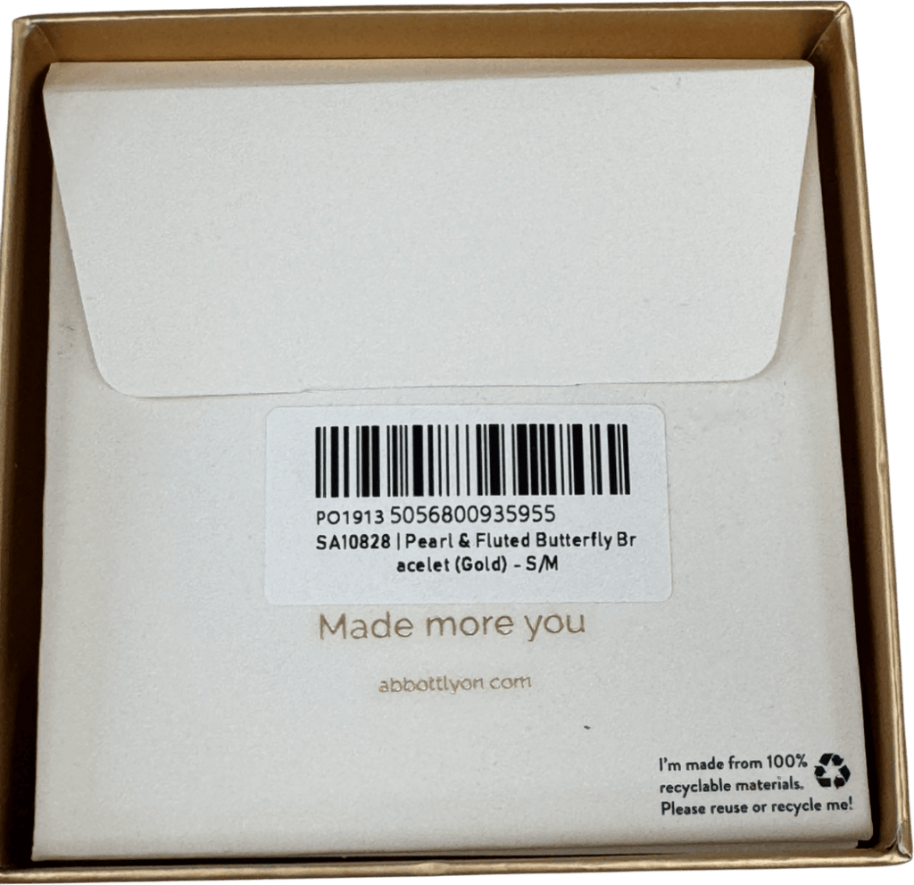 Abbott Lyon 18k Gold plated Pearl & Fluted Butterfly Bracelet (gold) UK S/M - Reliked