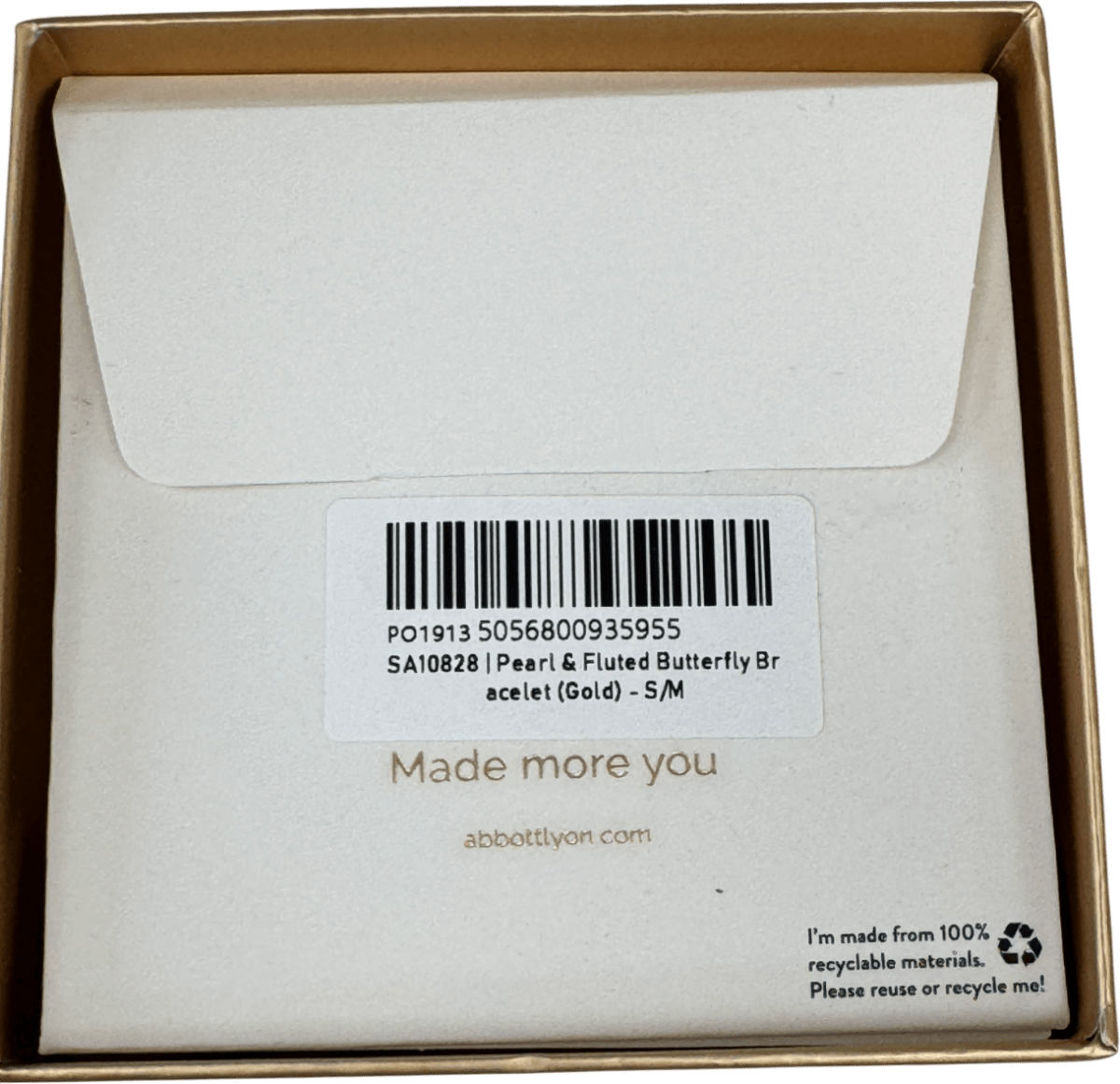 Abbott Lyon 18k Gold plated Pearl & Fluted Butterfly Bracelet (gold) UK S/M - Reliked