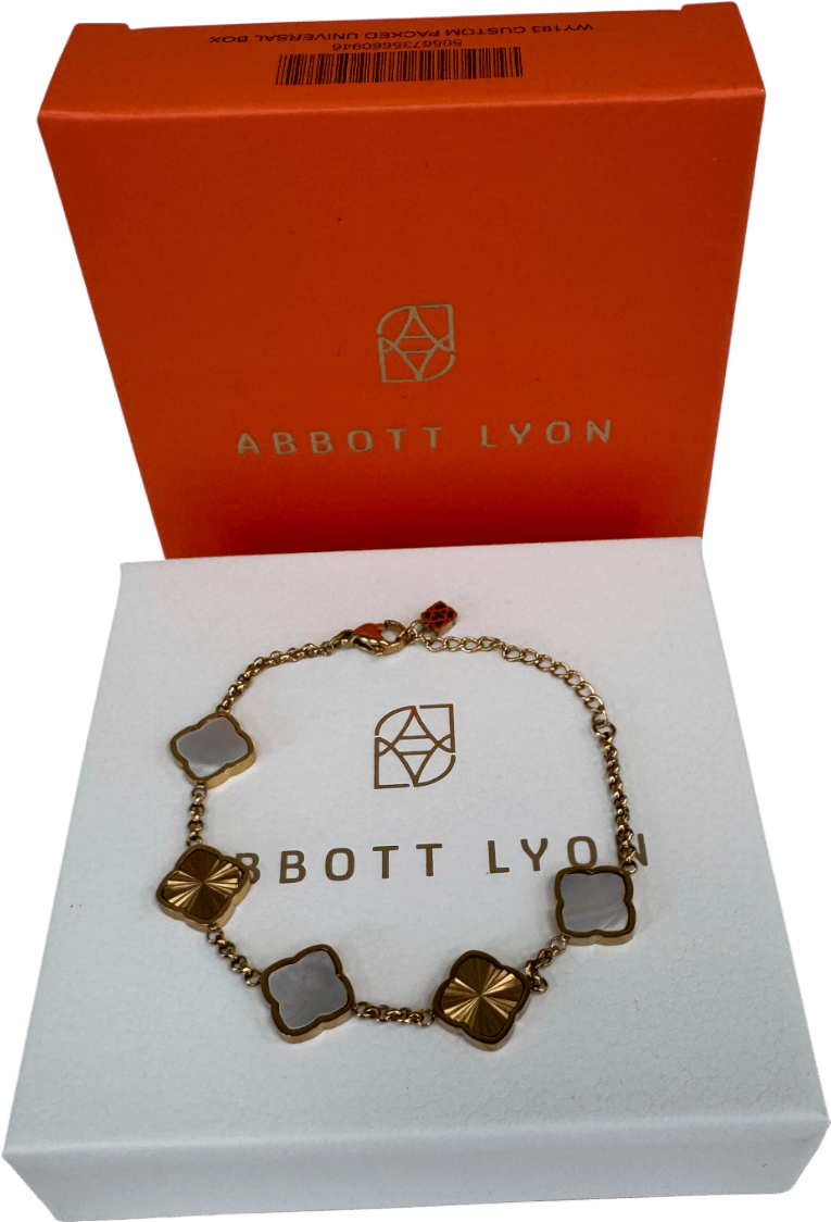 Abbott Lyon 18k Gold plated Pearl & Fluted Clover Bracelet (gold) UK S/M - Reliked