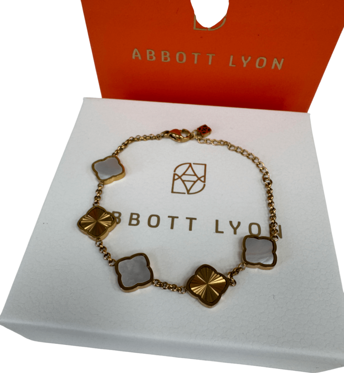 Abbott Lyon 18k Gold plated Pearl & Fluted Clover Bracelet (gold) UK S/M - Reliked