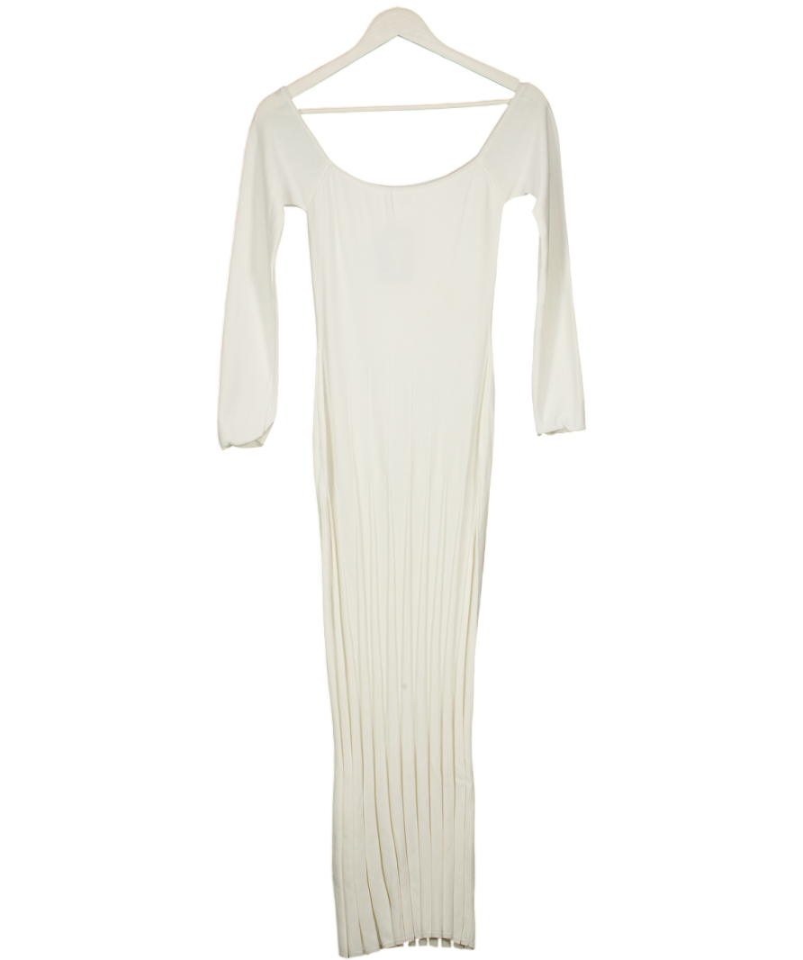 MESHKI Ivory White Knit Pleated Off The Shoulder Maxi Dress UK M