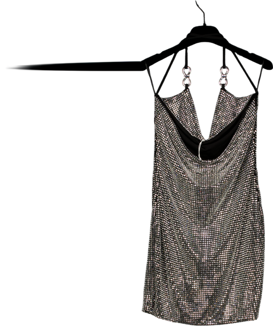 MACH & MACH Black Crystal Embellished Mini Dress With Bows. UK 8