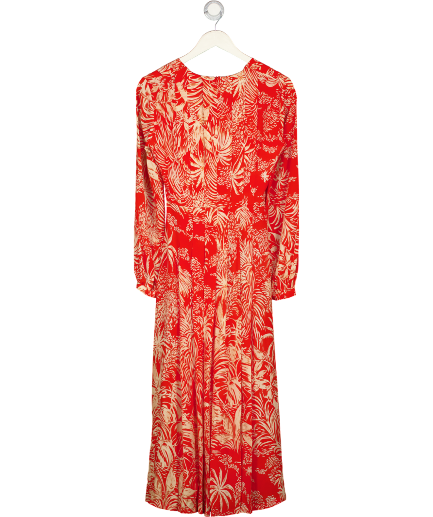 RIXO Orange Proange Floral Print Camellia Silk Midi Dress UK S