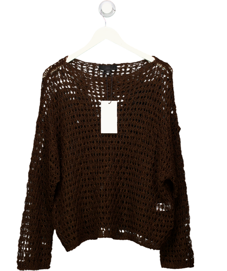 ZARA Chocolate Brown Open Knit Jumper UK M
