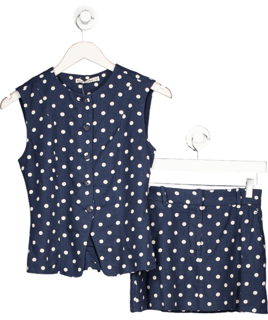 Abercrombie & Fitch 2 - piece Blue Polka Dot Linen - blend High - neck Vest And Mini Skirt Set UK XXS - Reliked