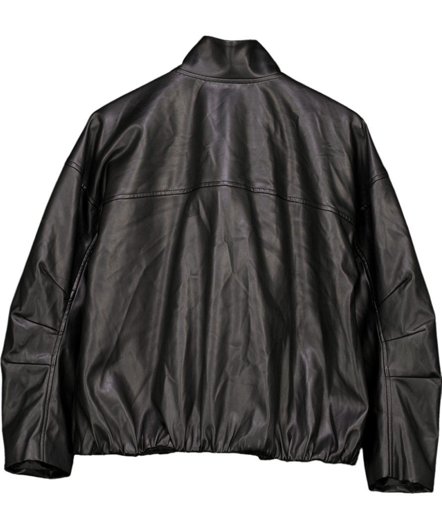 Abercrombie & Fitch Black Bubble Hem Vegan Leather Bomber Jacket UK M - Reliked