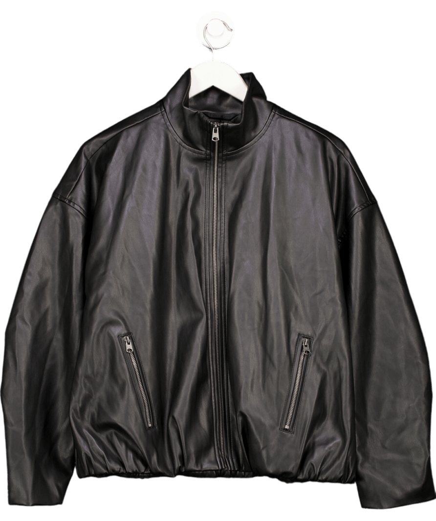 Abercrombie & Fitch Black Bubble Hem Vegan Leather Bomber Jacket UK M - Reliked