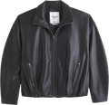 Abercrombie & Fitch Black Bubble Hem Vegan Leather Bomber Jacket UK M - Reliked