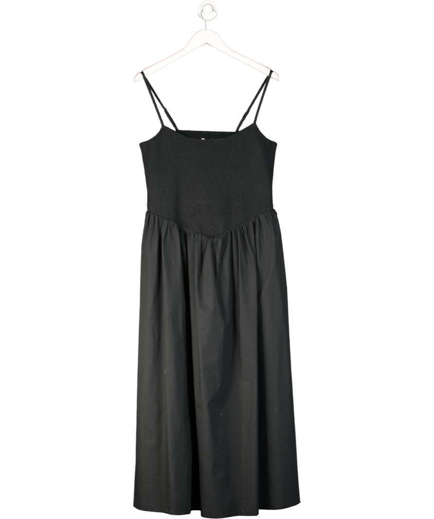 Abercrombie & Fitch Black Dipped Waist Smocked Midi Dress UK XL - Reliked