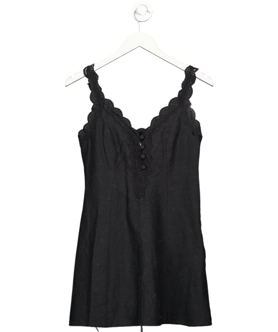 Abercrombie & Fitch Black Linen Blend Lace Trim Mini Dress UK XS - Reliked