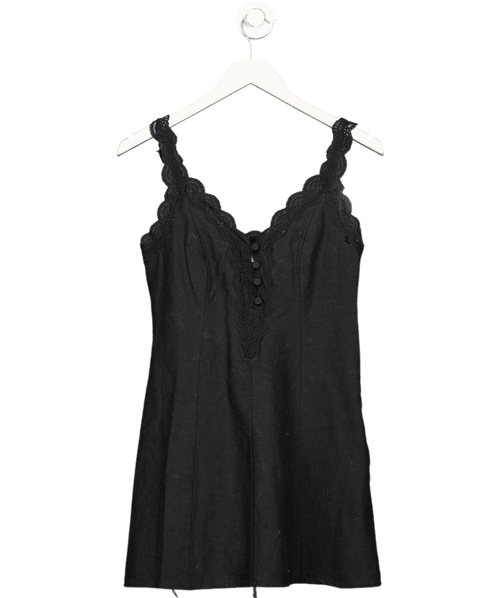 Abercrombie & Fitch Black Linen Blend Lace Trim Mini Dress UK XS - Reliked