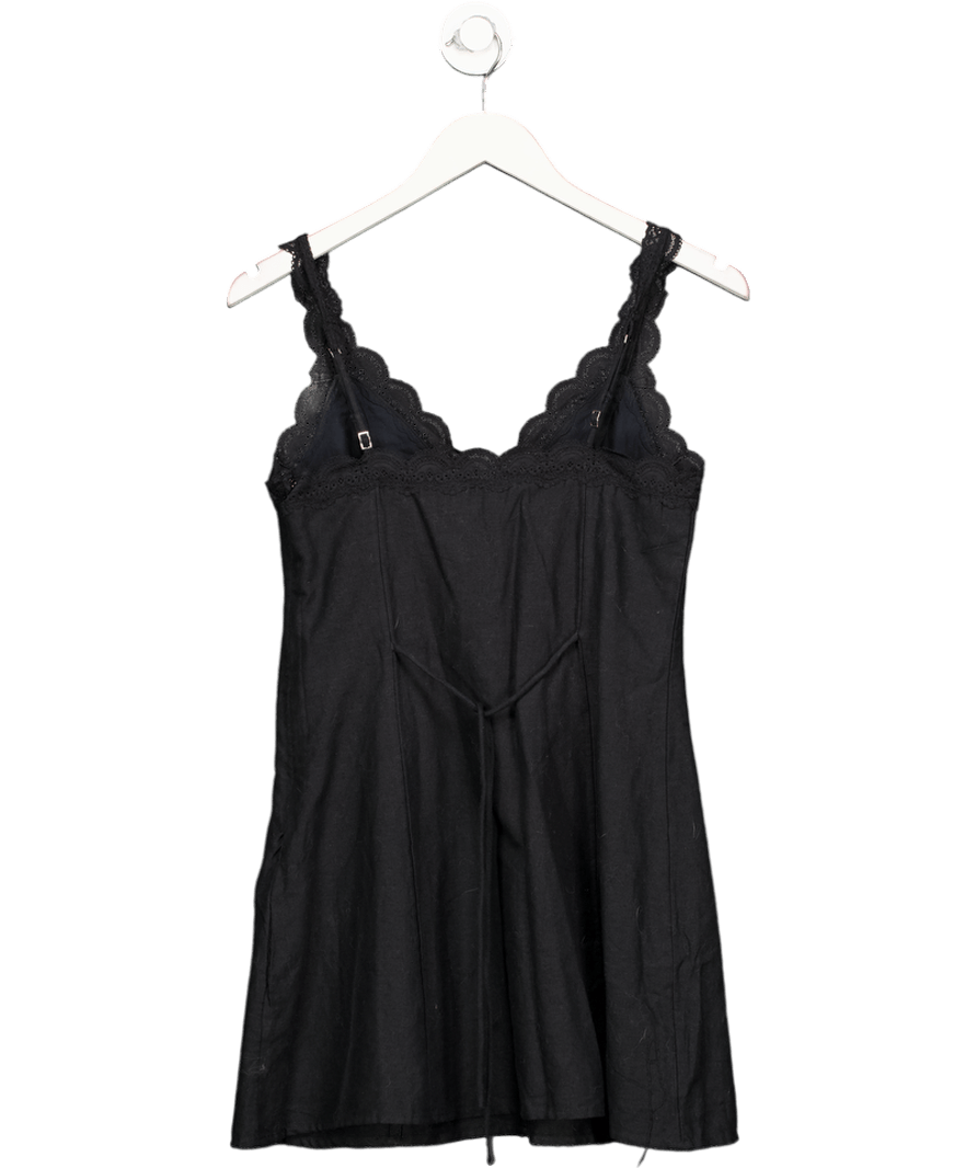 Abercrombie & Fitch Black Linen Blend Lace Trim Mini Dress UK XS - Reliked