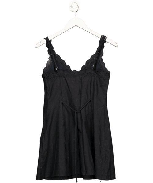 Abercrombie & Fitch Black Linen Blend Lace Trim Mini Dress UK XS - Reliked