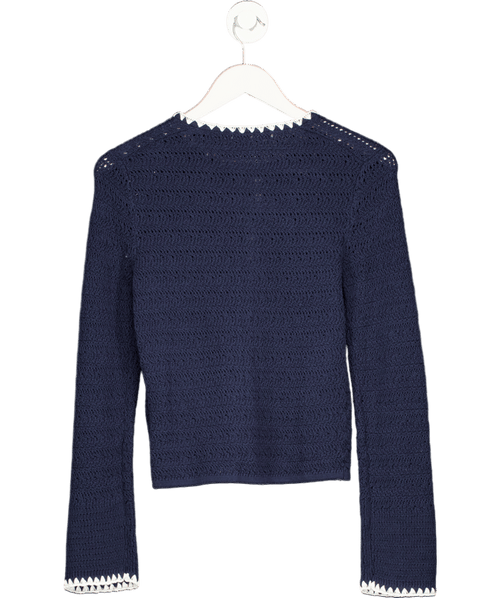 Abercrombie & Fitch Blue / White Crochet Knit Cardigan UK XS - Reliked