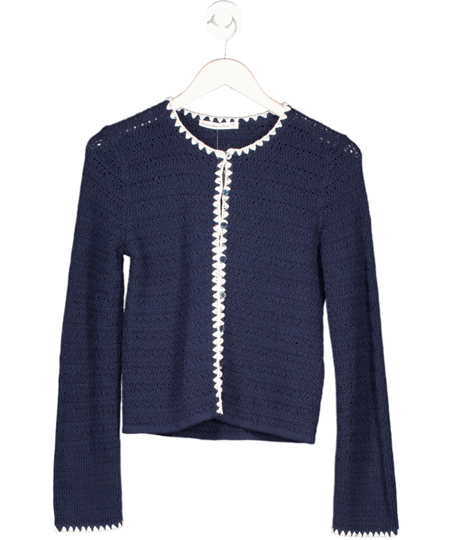 Abercrombie & Fitch Blue / White Crochet Knit Cardigan UK XS - Reliked