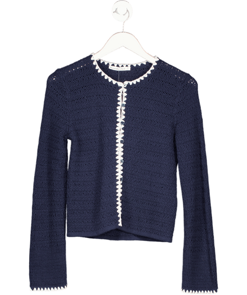 Abercrombie & Fitch Blue / White Crochet Knit Cardigan UK XS - Reliked