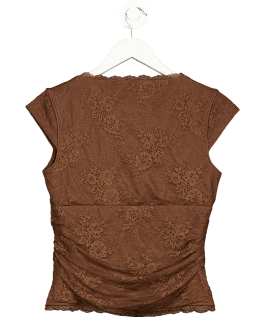 Abercrombie & Fitch Brown Short Sleeve Lace Sweetheart Top UK S - Reliked