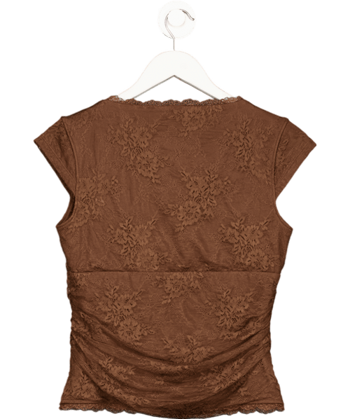 Abercrombie & Fitch Brown Short Sleeve Lace Sweetheart Top UK S - Reliked