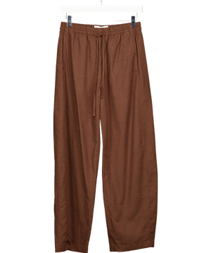 Abercrombie & Fitch Brown Straight Linen-blend Pull-on Trousers UK XXS