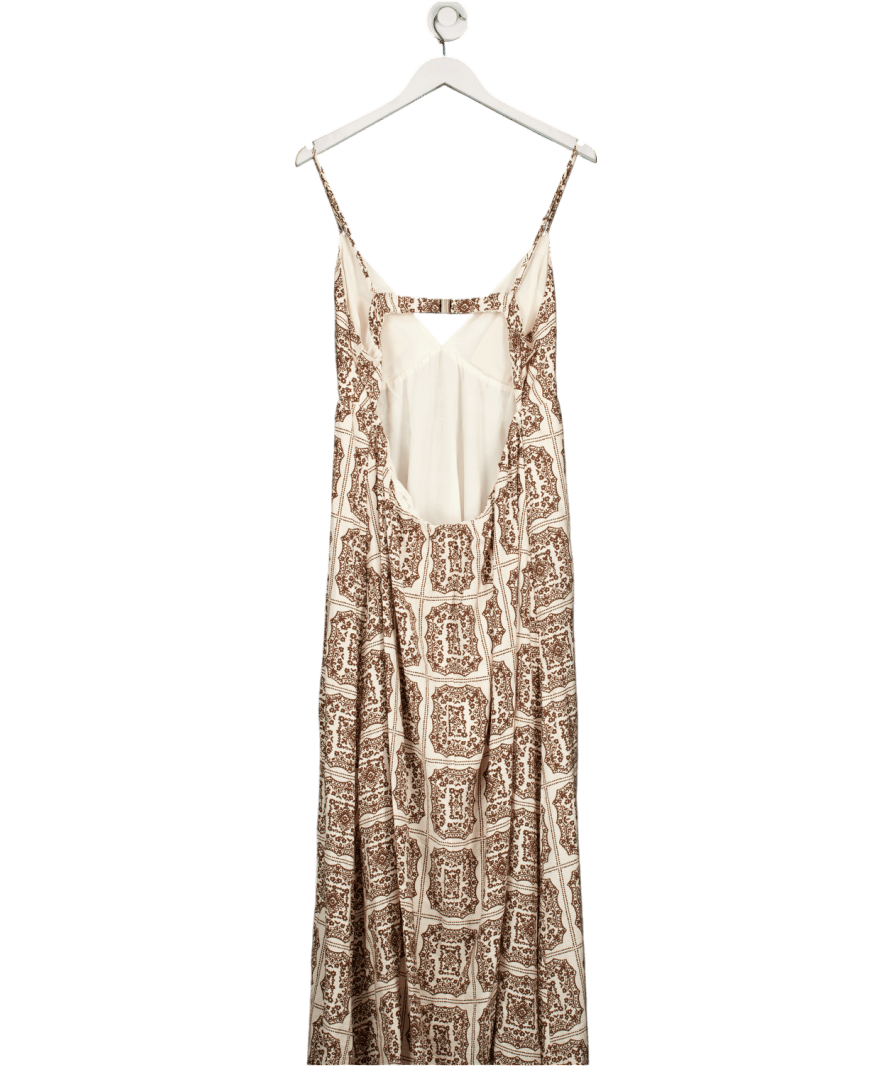 Abercrombie & Fitch Cream / Brown Tile Print Bra - free Clasp - back Flowy Maxi Dress - Tall UK XL - Reliked