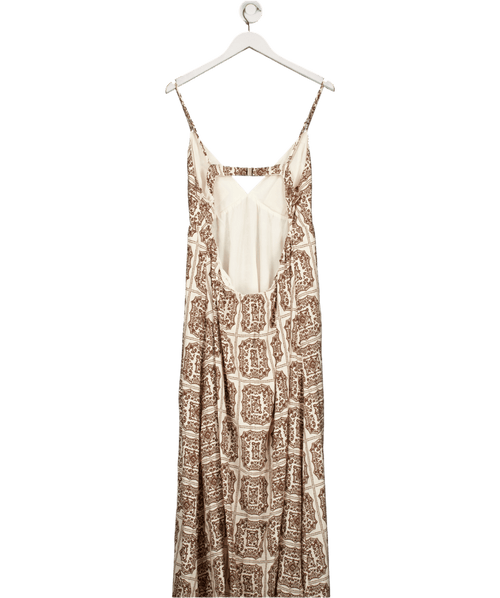 Abercrombie & Fitch Cream / Brown Tile Print Bra - free Clasp - back Flowy Maxi Dress - Tall UK XL - Reliked