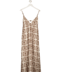 Abercrombie & Fitch Cream / Brown Tile Print Bra - free Clasp - back Flowy Maxi Dress - Tall UK XL - Reliked