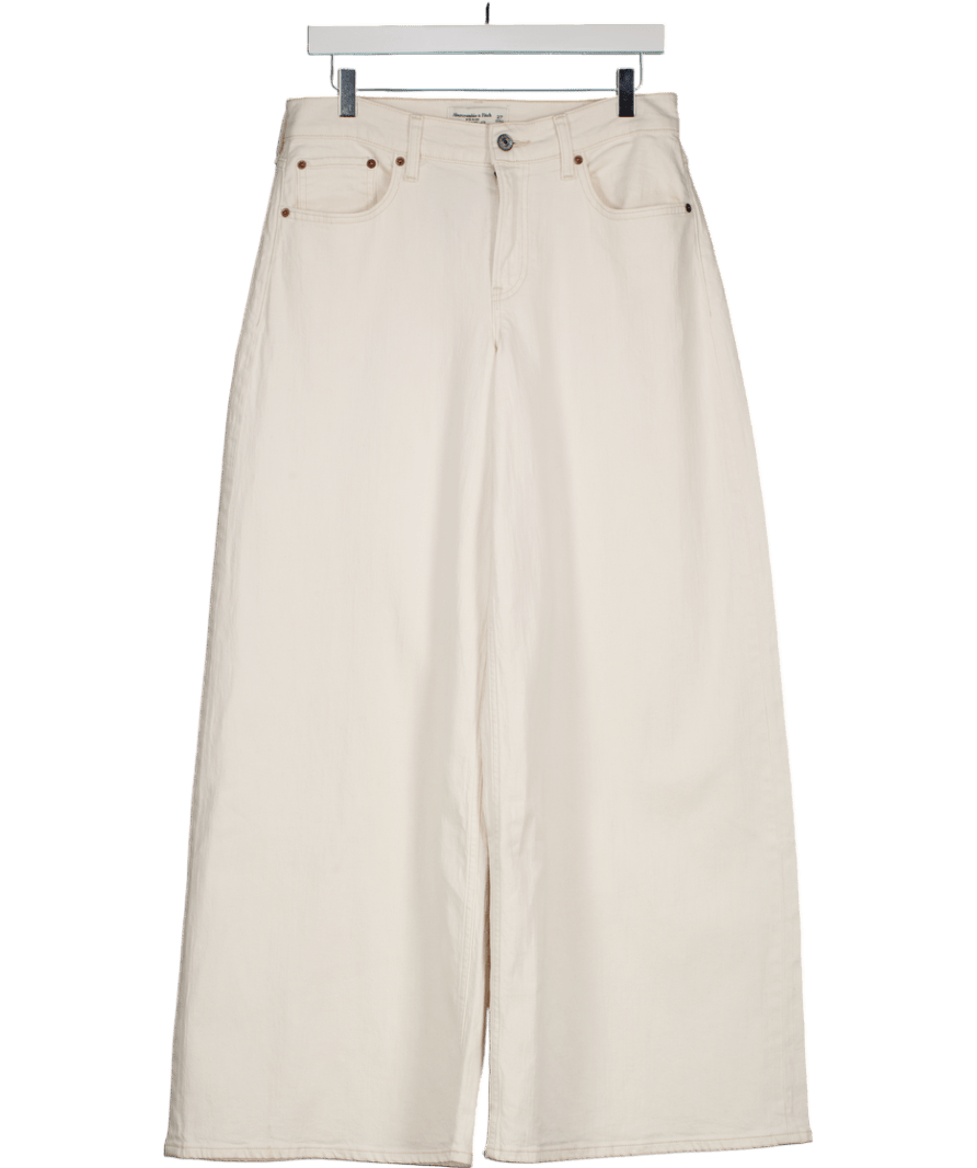 Abercrombie & Fitch Cream Mid Rise Ultra Wide Leg Jeans W27 - Reliked