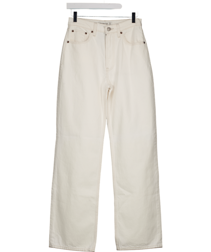 Abercrombie & Fitch Ivory White Loose High Rise Wide Leg Jeans W25 - Reliked