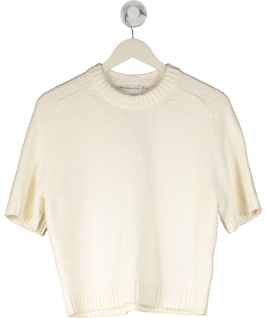 Abercrombie & Fitch Knitted Textured T-shirt In Cream UK S - Reliked
