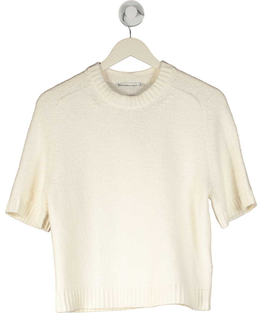 Abercrombie & Fitch Knitted Textured T-shirt In Cream UK S - Reliked