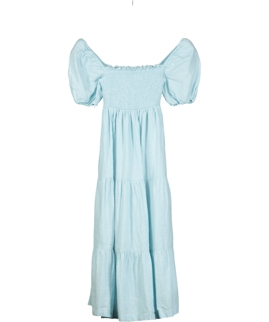Abercrombie & Fitch Light Blue Tiered Linen Blend Midi Dress UK XXS - Reliked