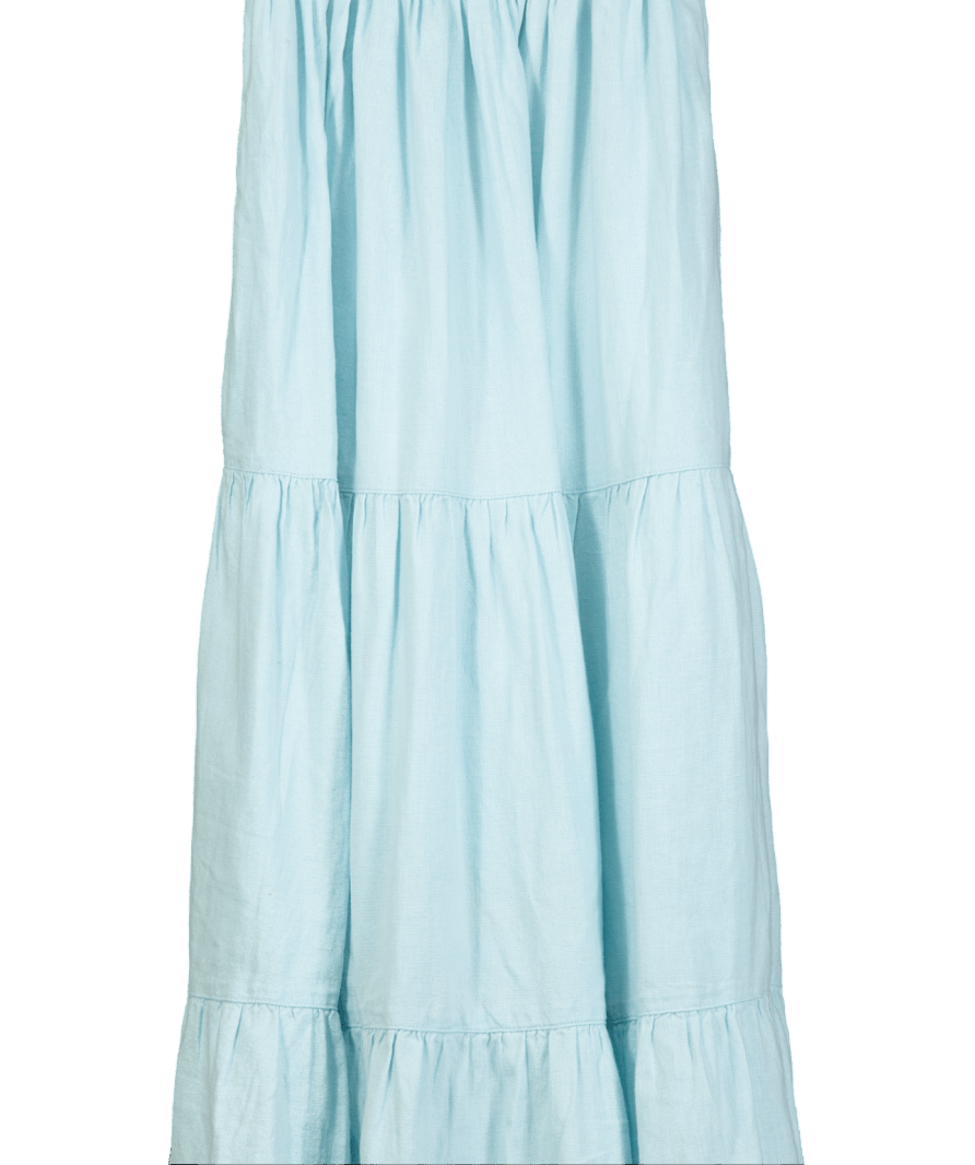 Abercrombie & Fitch Light Blue Tiered Linen Blend Midi Dress UK XXS - Reliked