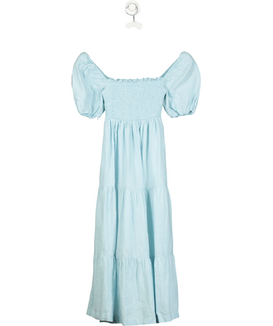 Abercrombie & Fitch Light Blue Tiered Linen Blend Midi Dress UK XXS - Reliked