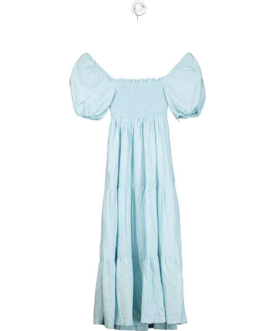 Abercrombie & Fitch Light Blue Tiered Linen Blend Midi Dress UK XXS - Reliked