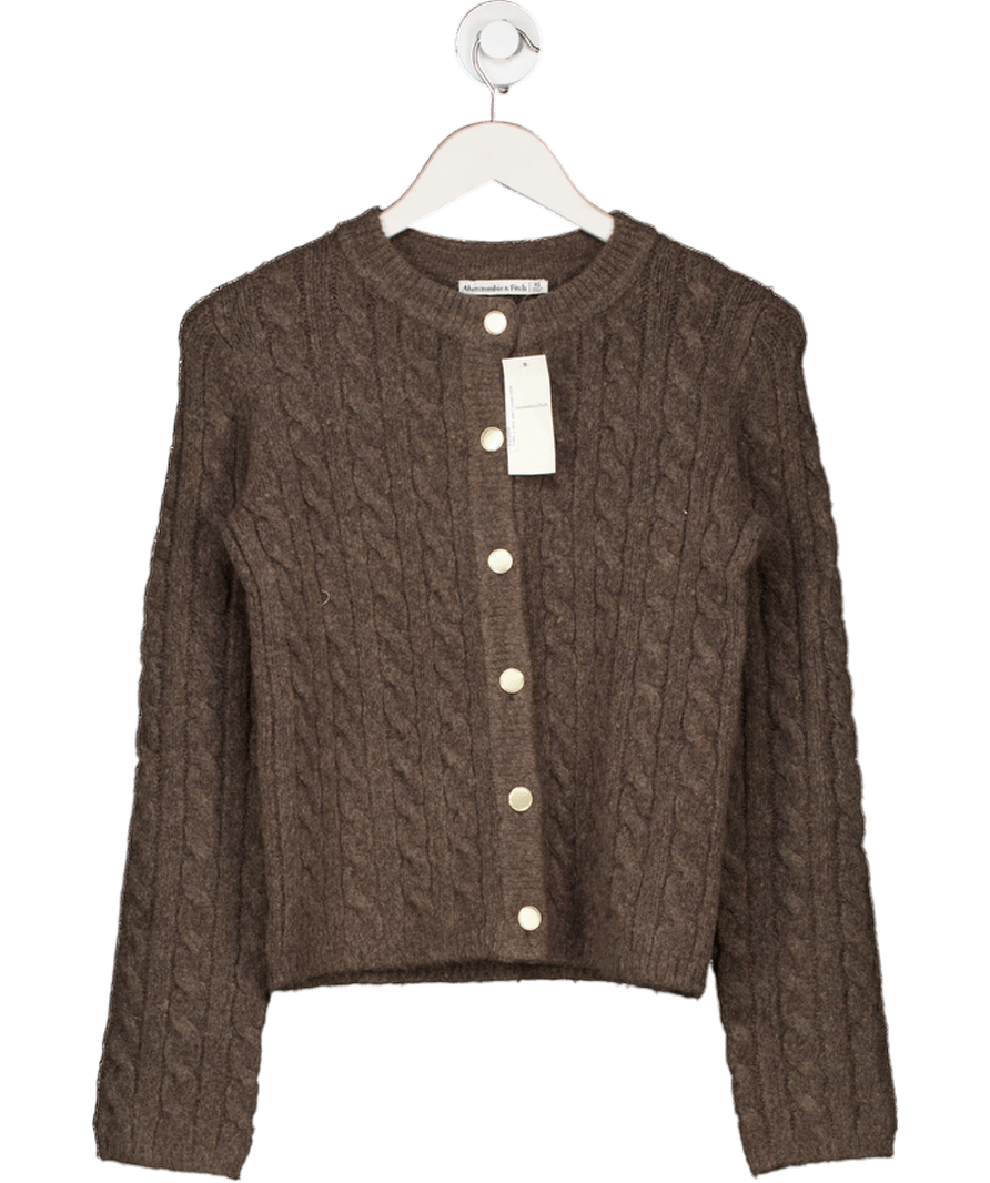 Abercrombie & Fitch Light Brown Super Soft Wool Blend Cable Knit Cardigan UK XS - Reliked