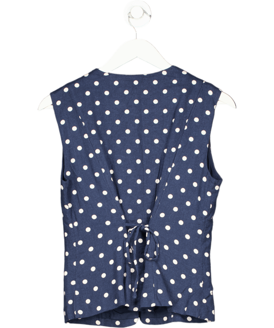 Abercrombie & Fitch Navy Blue Polka Dot Linen - blend High - neck Waistcoat Top UK S - Reliked