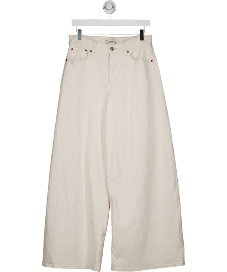 Abercrombie & Fitch White Off - white Linen - blend Ultra Wide Leg Jean W26 - Reliked