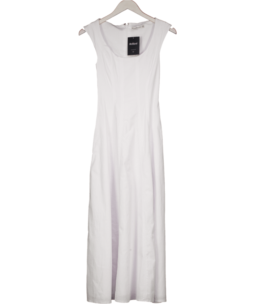 Abercrombie & Fitch White Square Neck Lined Cotton Fit & Flare Midi Dress UK XXS - Reliked