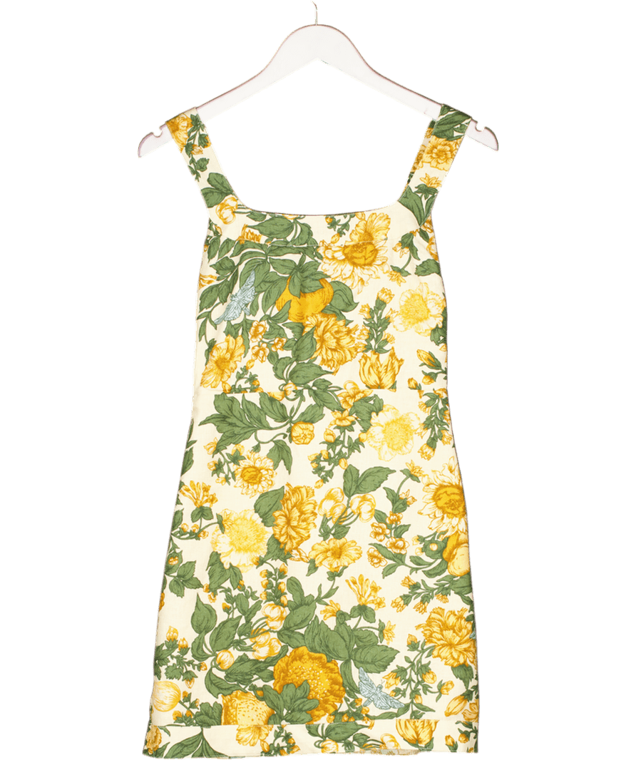 Abercrombie & Fitch Yellow Nen Blend Mini Dress In Yellow/green Floral Print UK XS - Reliked