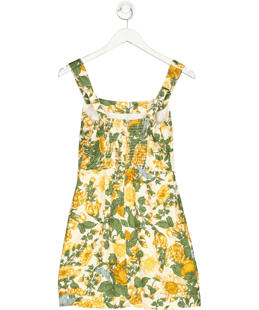 Abercrombie & Fitch Yellow Nen Blend Mini Dress In Yellow/green Floral Print UK XS - Reliked
