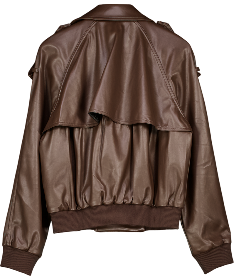 ROMY Chocolate Brown Fauxleahter Double Breasted Bomber Jacket UK M