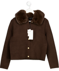 ZARA Dark Brown Cardigan With Faux Fur Collar UK S