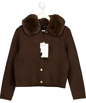 ZARA Dark Brown Cardigan With Faux Fur Collar UK S