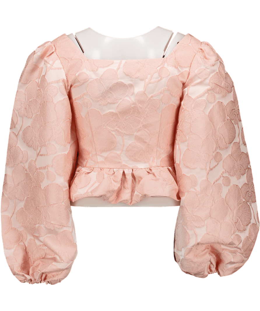 ab'itu world Pink Silk Blend Jacquard Ballon Sleeve Blouse UK M - Reliked