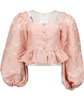 ab'itu world Pink Silk Blend Jacquard Ballon Sleeve Blouse UK M - Reliked