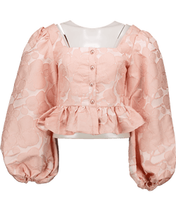 ab'itu world Pink Silk Blend Jacquard Ballon Sleeve Blouse UK M - Reliked