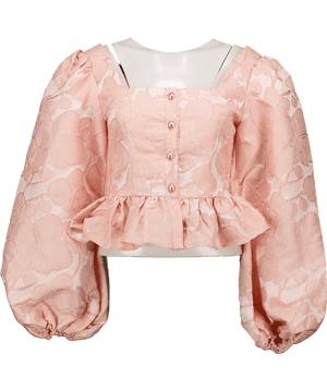 ab'itu world Pink Silk Blend Jacquard Ballon Sleeve Blouse UK M
