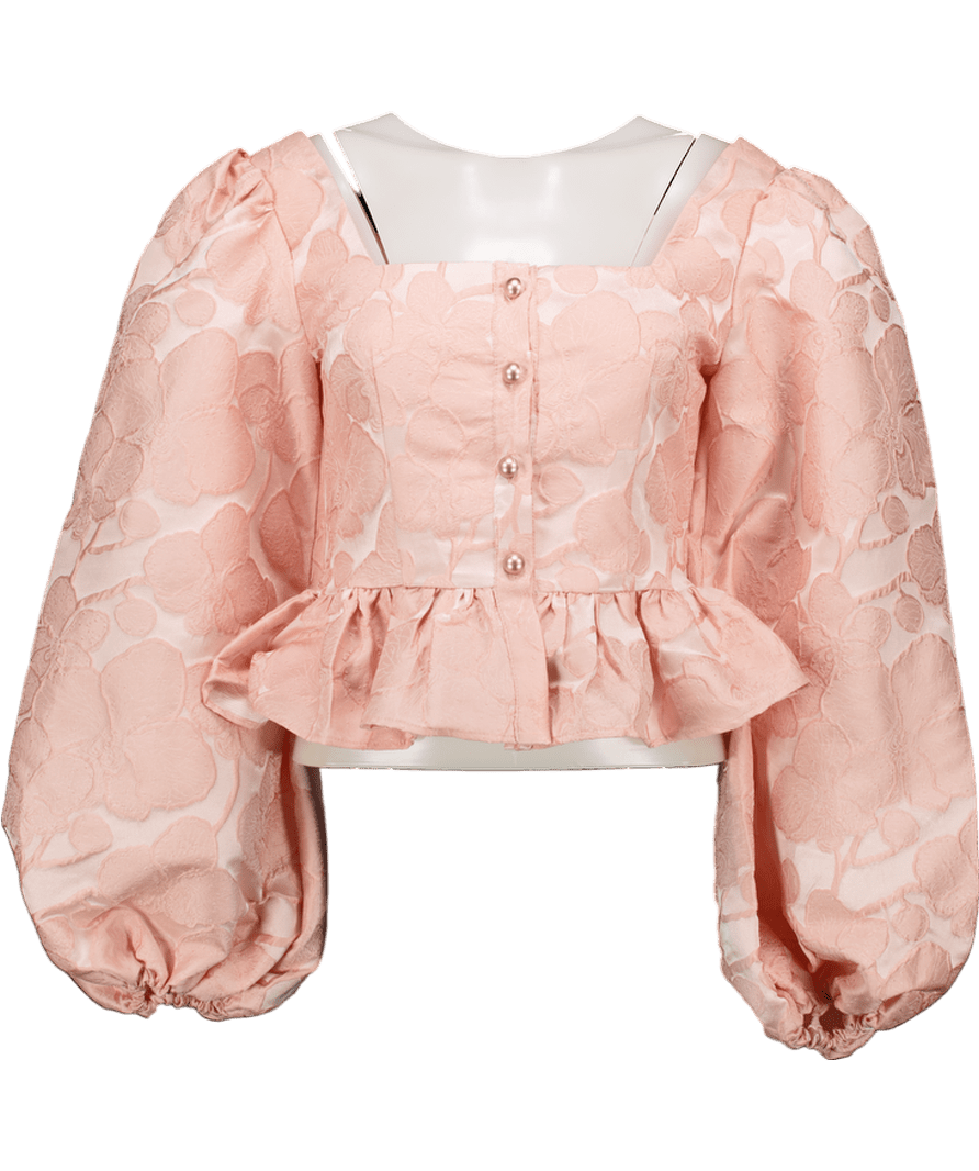 ab'itu world Pink Silk Blend Jacquard Ballon Sleeve Blouse UK M - Reliked
