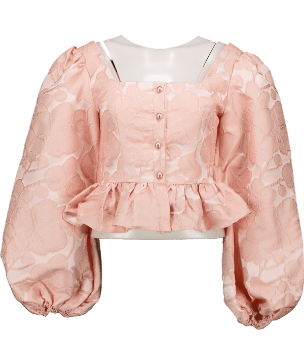 ab'itu world Pink Silk Blend Jacquard Ballon Sleeve Blouse UK M