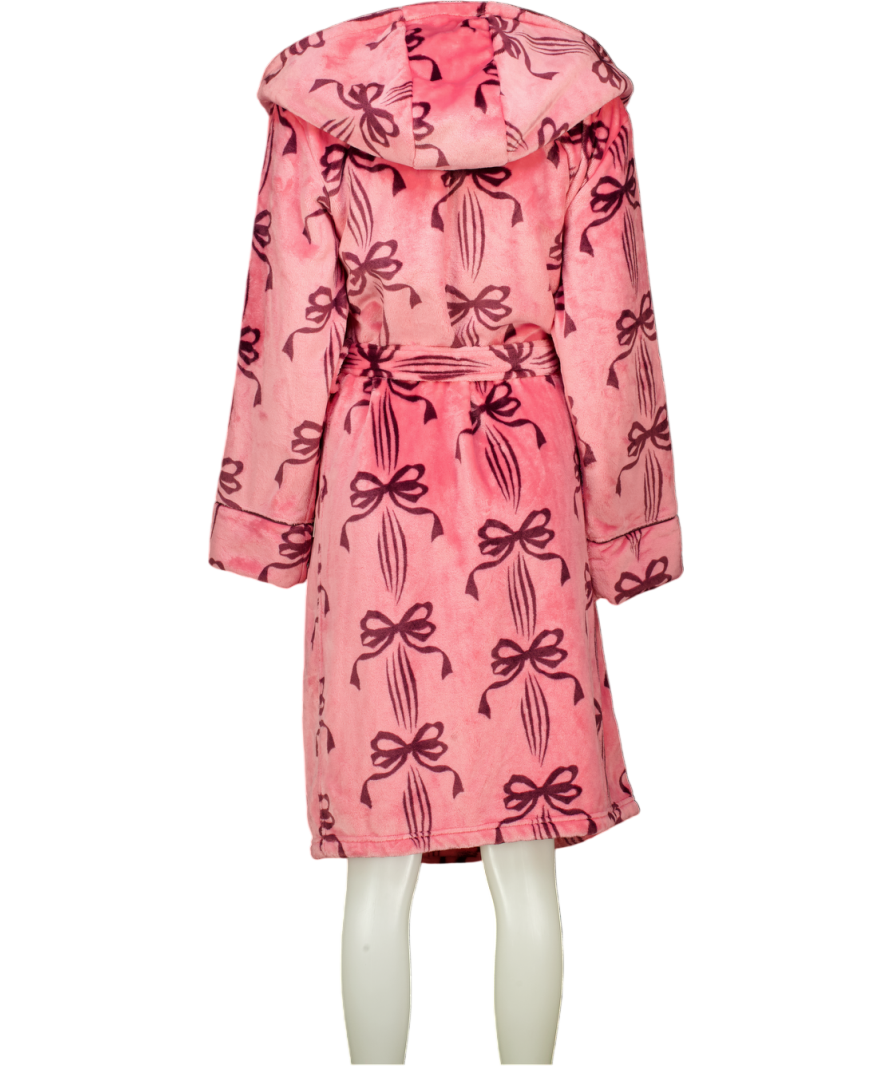 CHELSEA PEERS Pink Super Soft Bow Print Fleece Dressing Gown UK 10